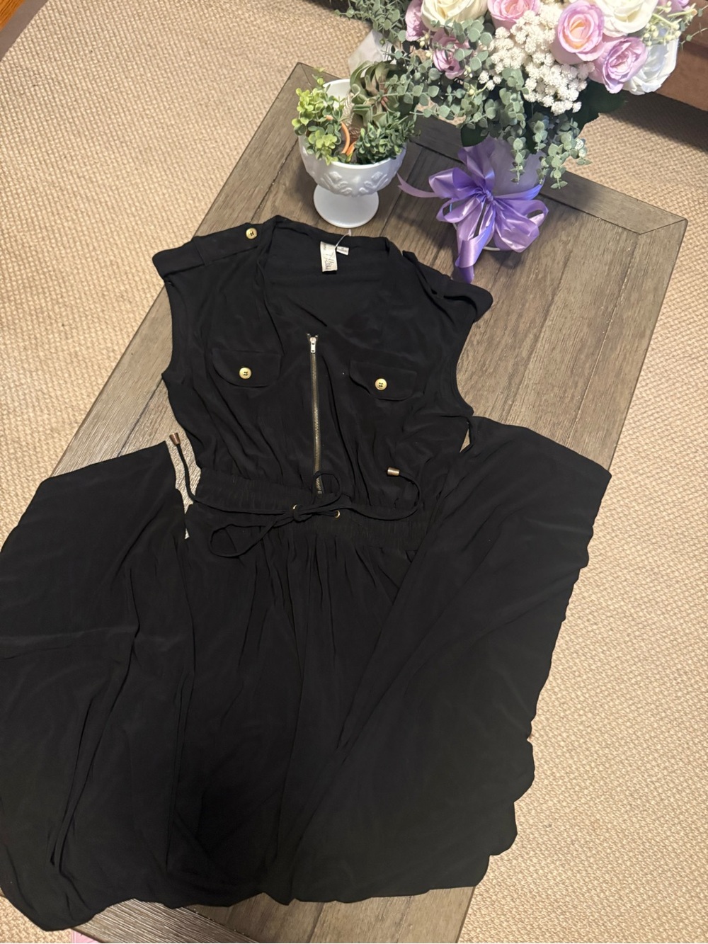 Black Jumpsuit with Drawstring Waist and wide leg